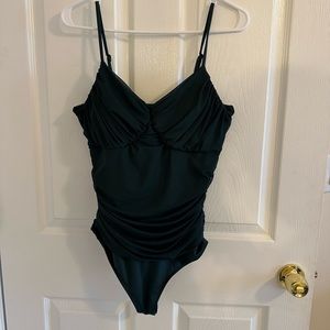 Express body contour thong bodysuit- dark green